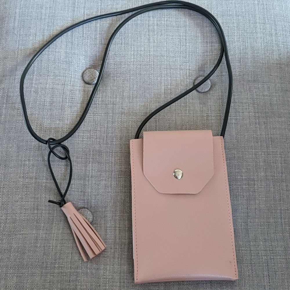Baby pink small crossbody bag with tassle